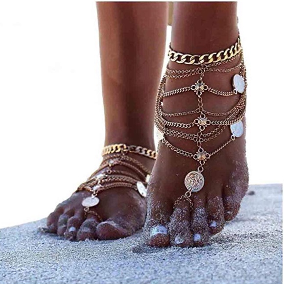 Jewelry - Barefoot Sandals Foot Chain Jewelry Coin Anklet